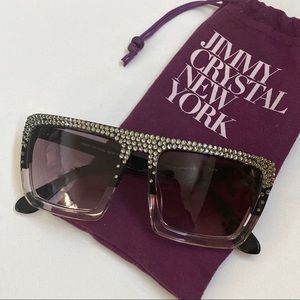 Jimmy Crystal Swarovski white black gray square plastic frame sunglasses